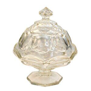 L E Smith Clear Glass Dominion Candy Dish Bowl Box With Lid 7.5" H Vintage Decor